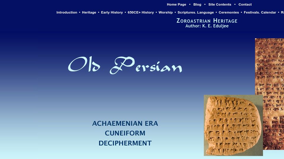 Screenshot of heritageinstitute.com: Decipherment of Old Persian