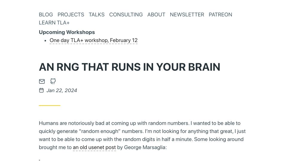 Screenshot of hillelwayne.com: An RNG that runs in your brain