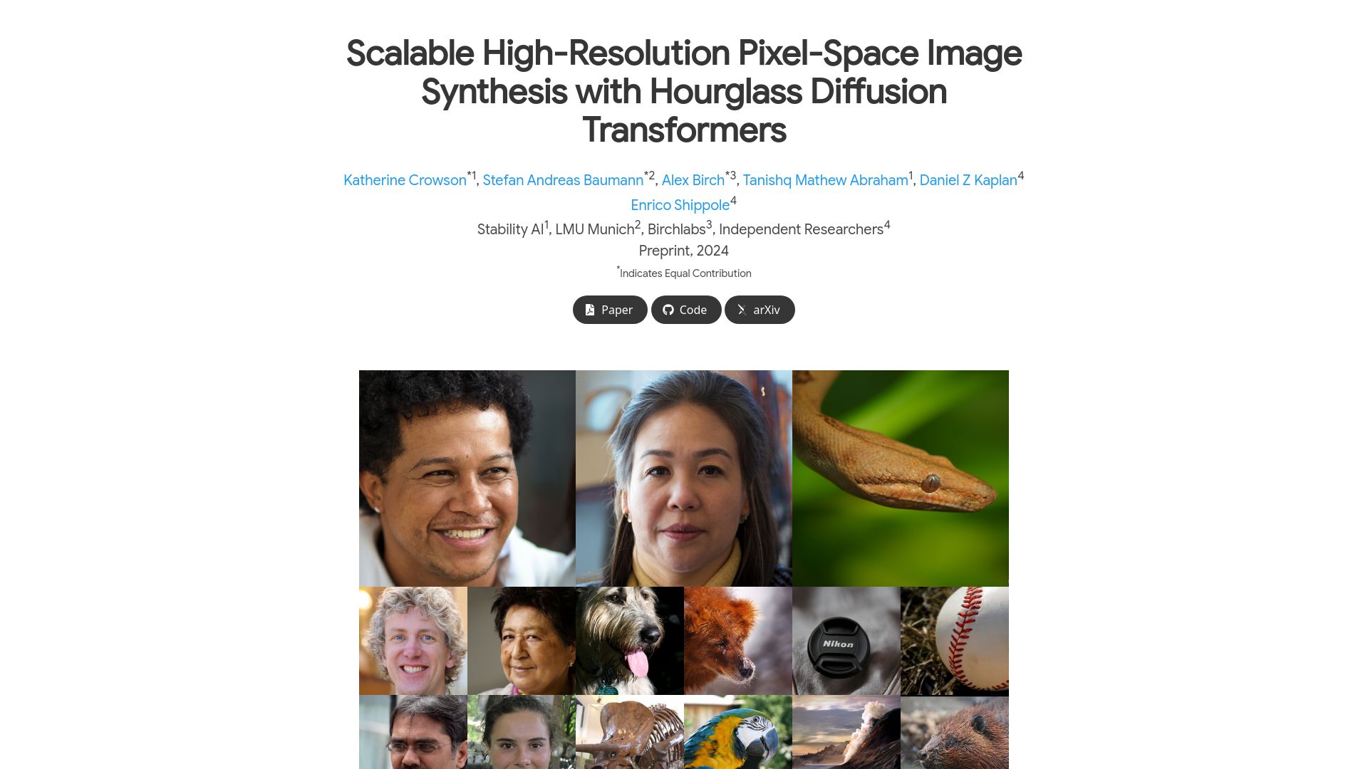 Screenshot of crowsonkb.github.io: Direct pixel-space megapixel image generation with diffusion models