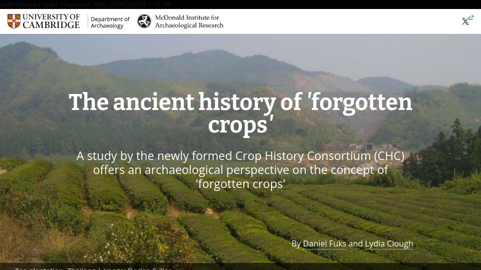 Screenshot of arch.cam.ac.uk: The ancient history of 'forgotten crops'