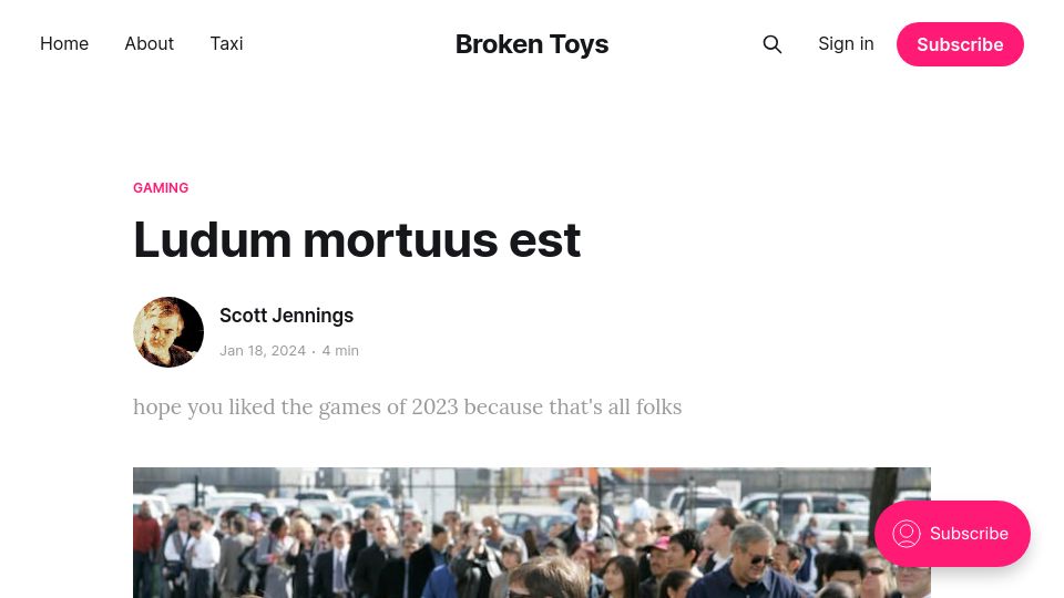 Screenshot of brokentoys.org: Ludum Mortuus Est