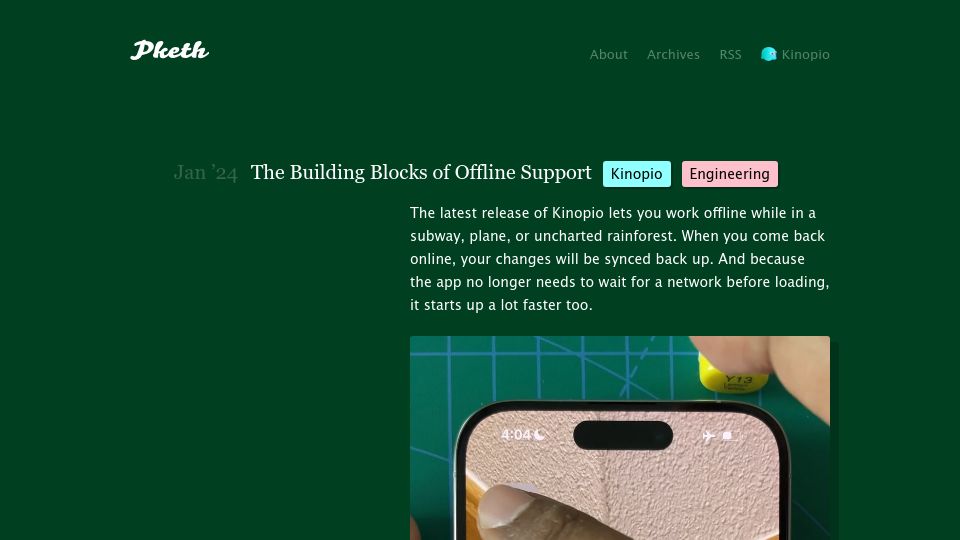Screenshot of pketh.org: The building blocks of offline support