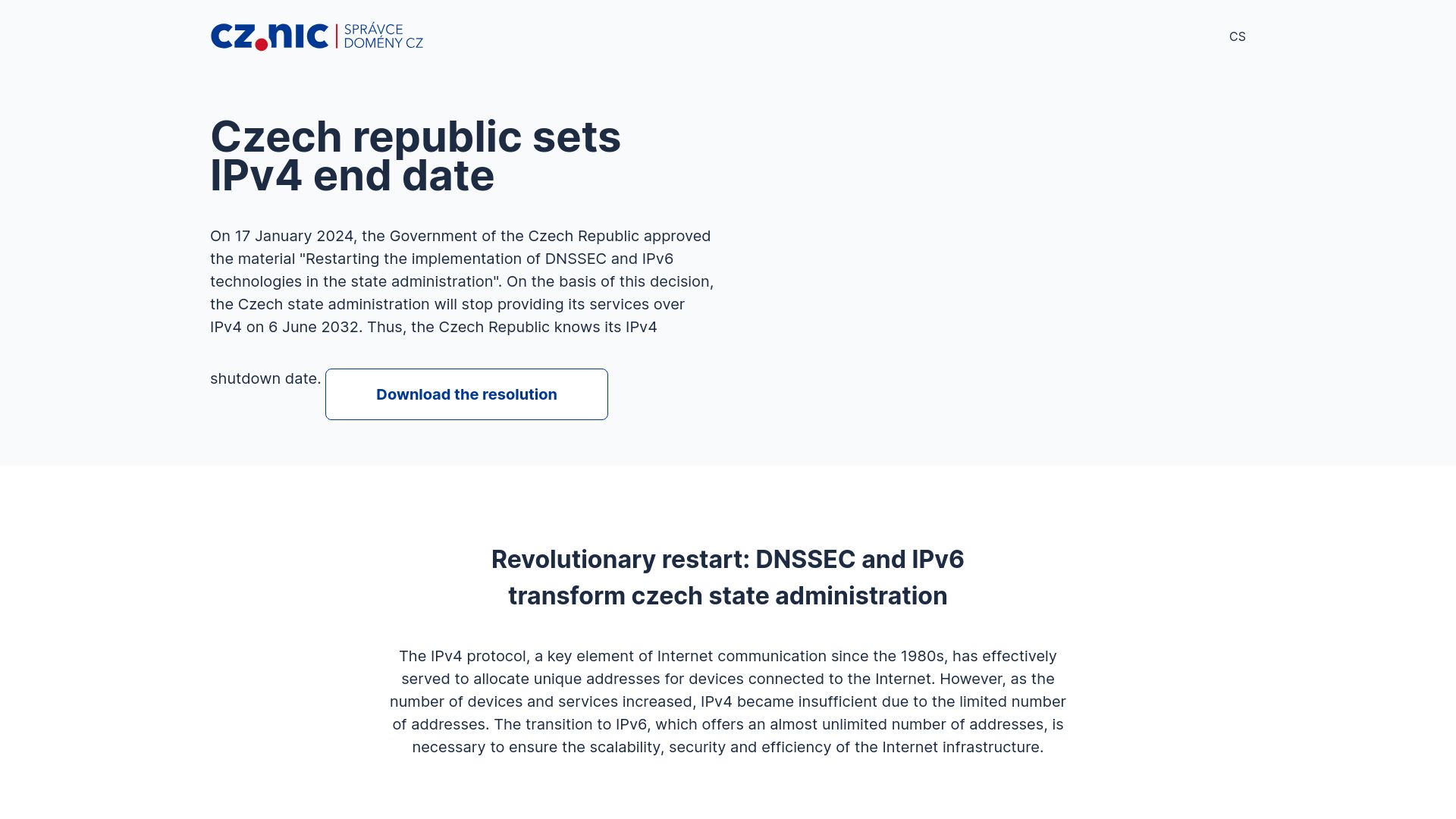 Screenshot of konecipv4.cz: Czech republic sets IPv4 end date