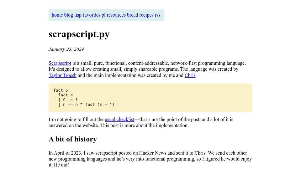 Screenshot of bernsteinbear.com: scrapscript.py