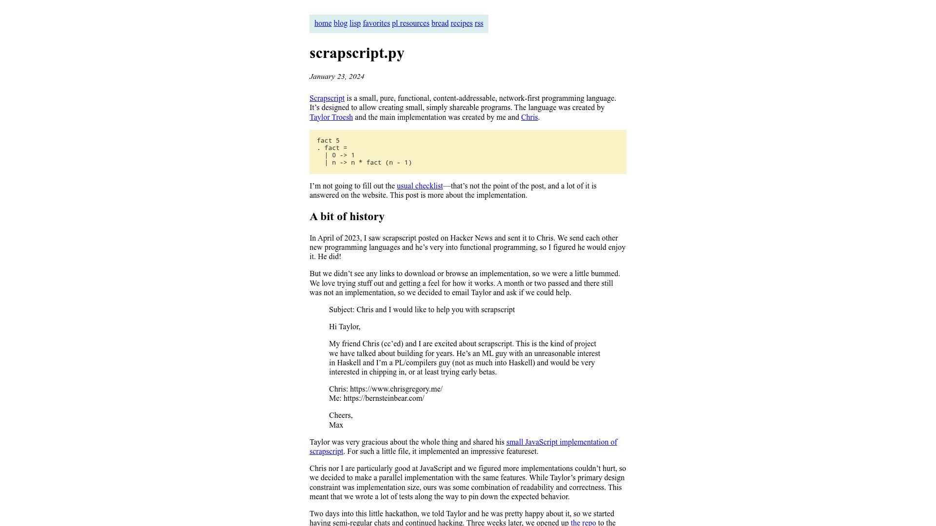 Screenshot of bernsteinbear.com: scrapscript.py