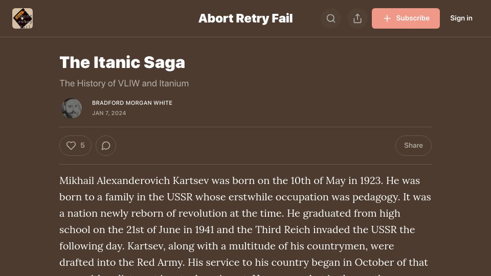 Screenshot of abortretry.fail: The Itanic Saga: The History of VLIW and Itanium