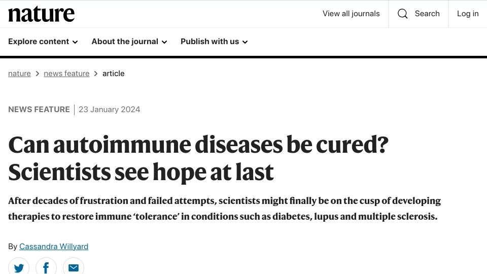 Screenshot of nature.com: Can autoimmune diseases be cured? Scientists see hope at last