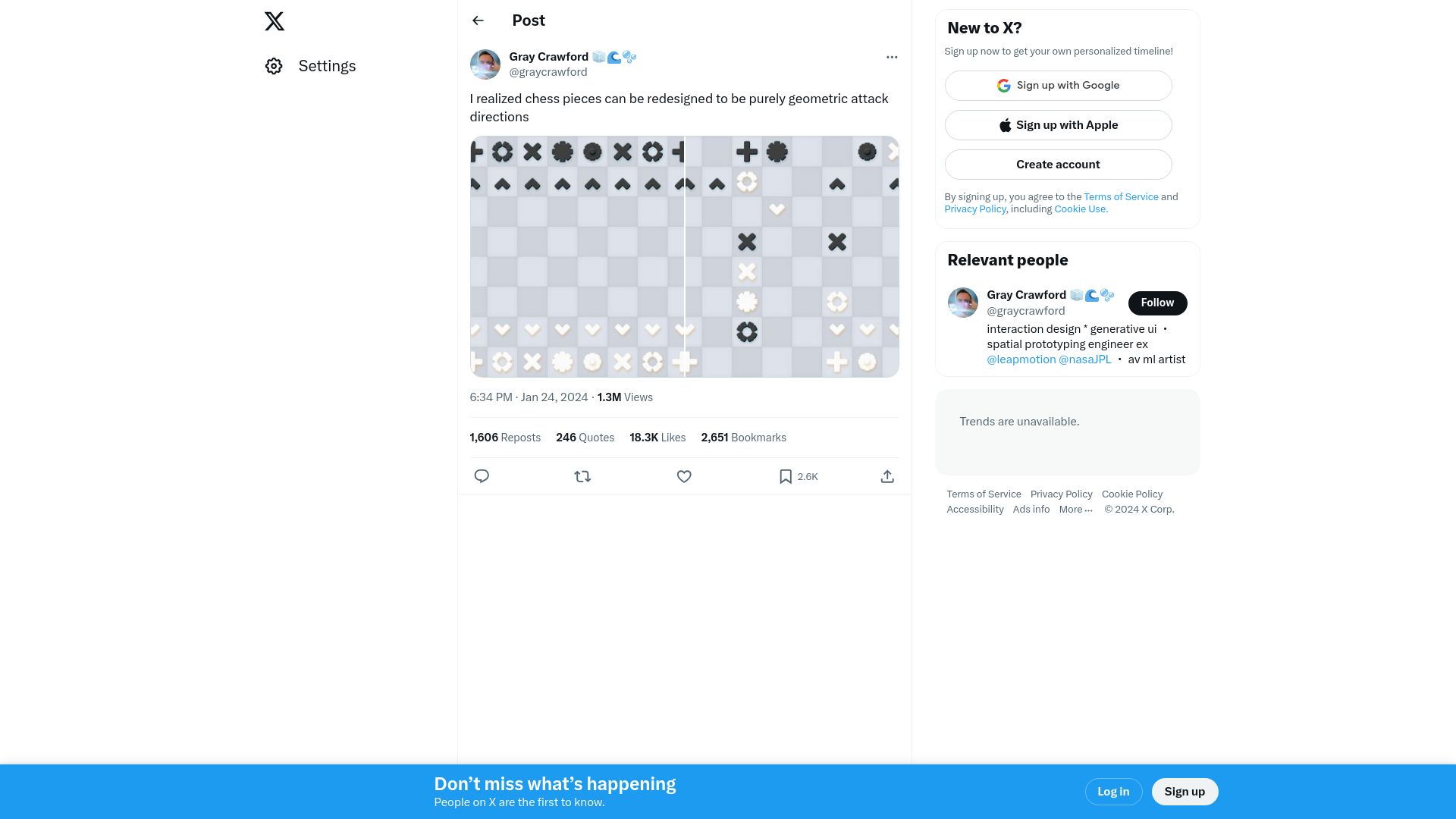 Screenshot of twitter.com: I realized chess pieces can be redesigned to be geometric attack directions
