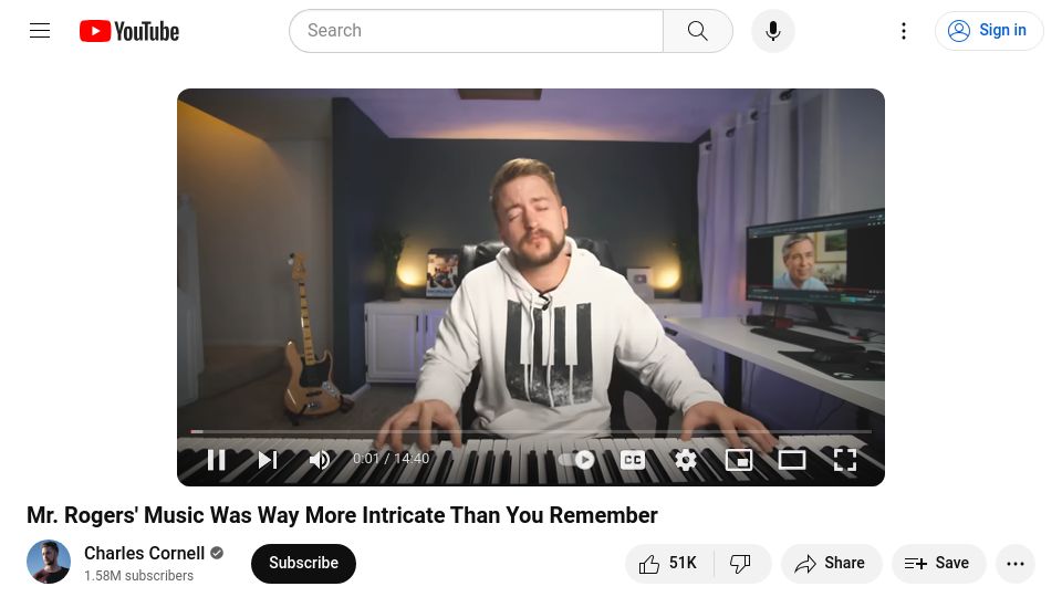 Screenshot of youtube.com: Mr. Rogers' music was intricate (2020) [video]