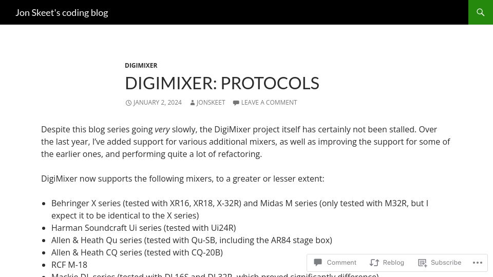 Screenshot of codeblog.jonskeet.uk: DigMixer: Protocols