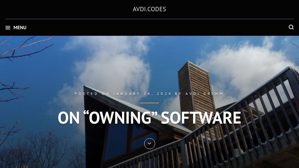 Screenshot of avdi.codes: On "Owning" Software