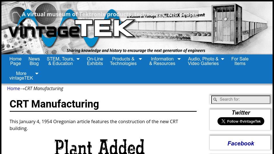 Screenshot of vintagetek.org: CRT Manufacturing