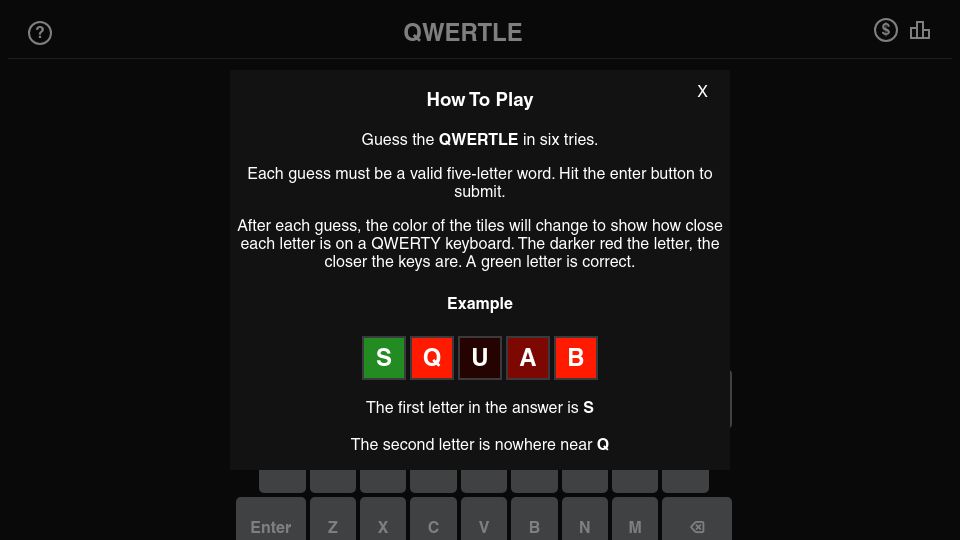 Screenshot of qwertle.friedman.in: Show HN: Qwertle, yet another daily word game