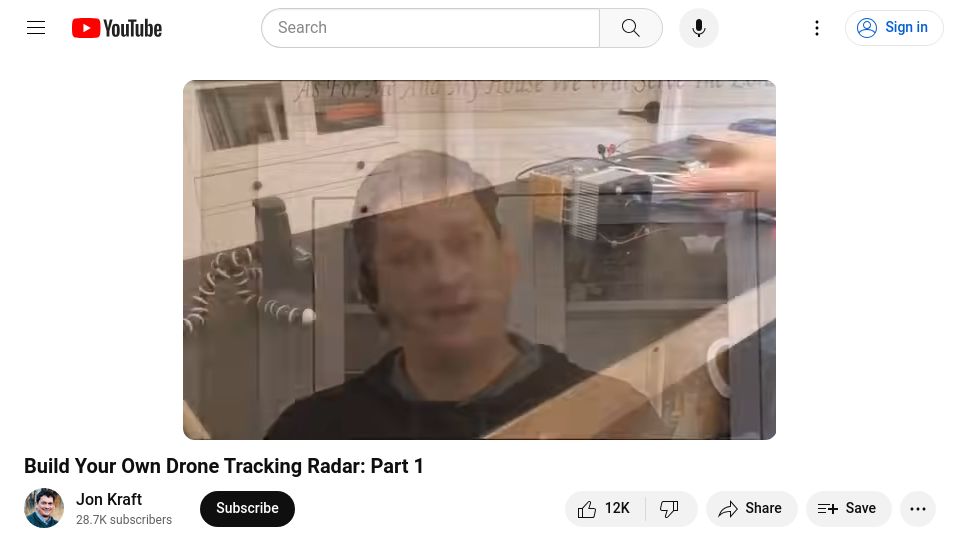 Screenshot of youtube.com: Build your own drone tracking radar [video]