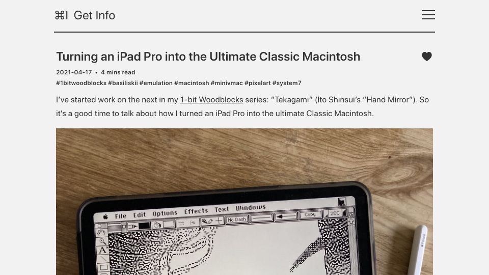 Screenshot of blog.gingerbeardman.com: Turning an iPad Pro into the Ultimate Classic Macintosh (2021)