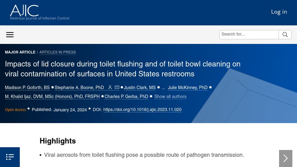 Screenshot of ajicjournal.org: Impacts of lid closure during toilet flushing