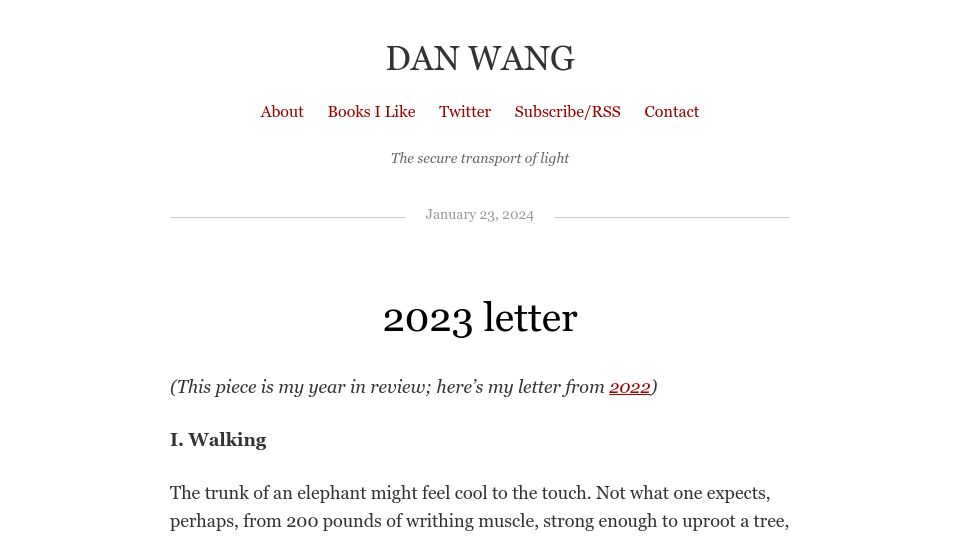 Screenshot of danwang.co: 2023 Letter