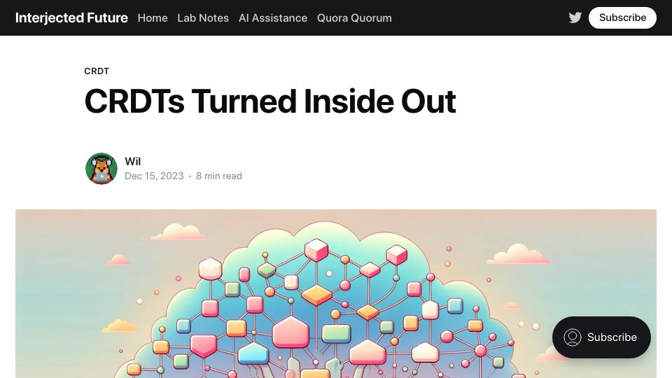 Screenshot of interjectedfuture.com: CRDTs Turned Inside Out
