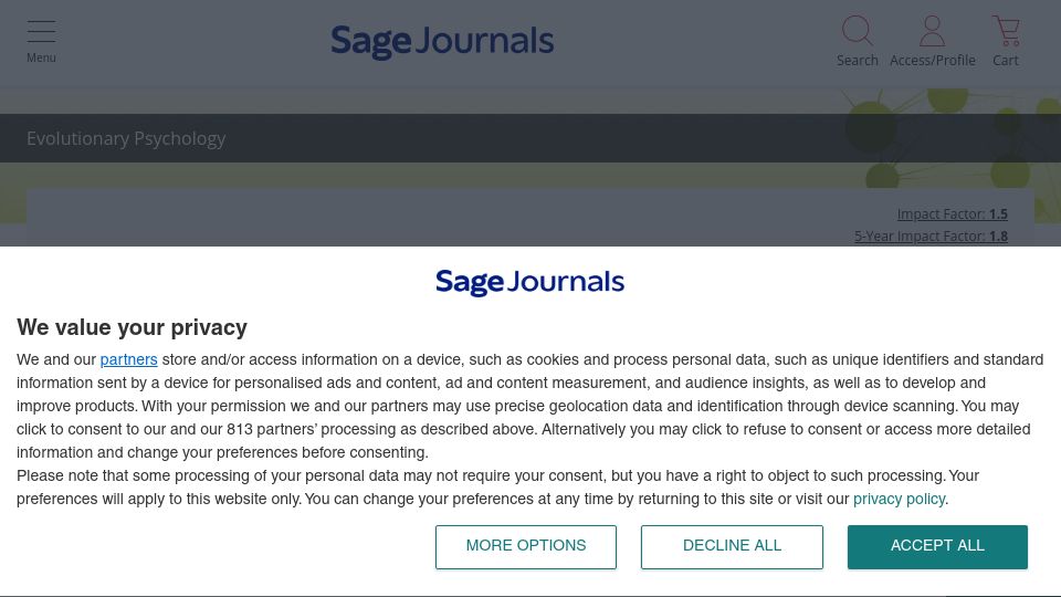 Screenshot of journals.sagepub.com: What age is optimal for pregnancy? (study)
