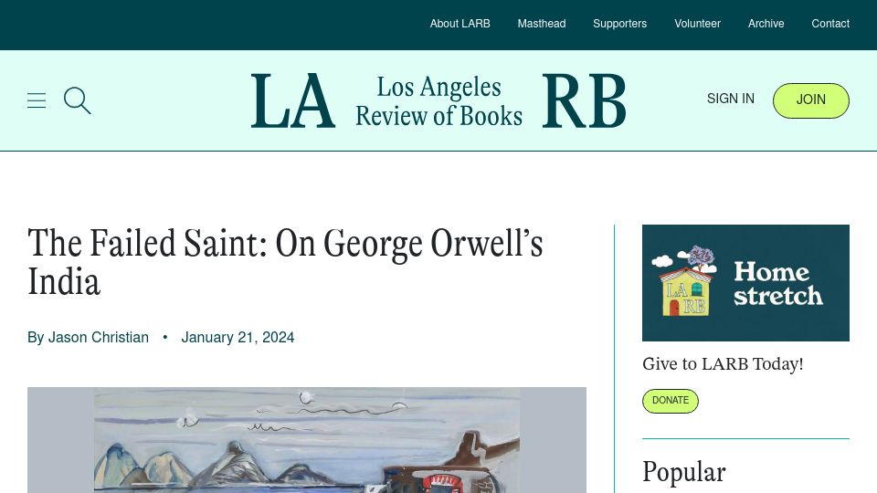 Screenshot of lareviewofbooks.org: The Failed Saint: On George Orwell's India