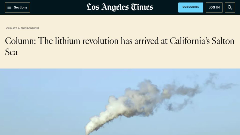 Screenshot of latimes.com: The lithium revolution has arrived at California's Salton Sea