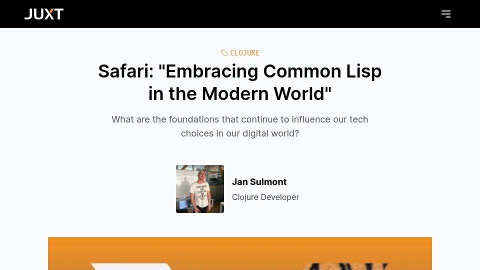 Screenshot of juxt.pro: Embracing Common Lisp in the modern world