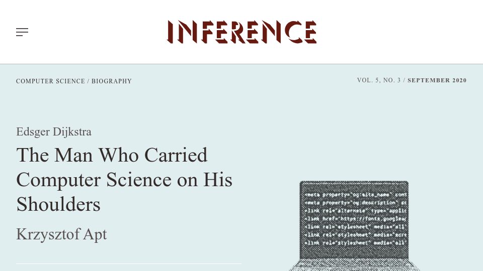 Screenshot of inference-review.com: Edsger Dijkstra carried computer science on his shoulders (2020)