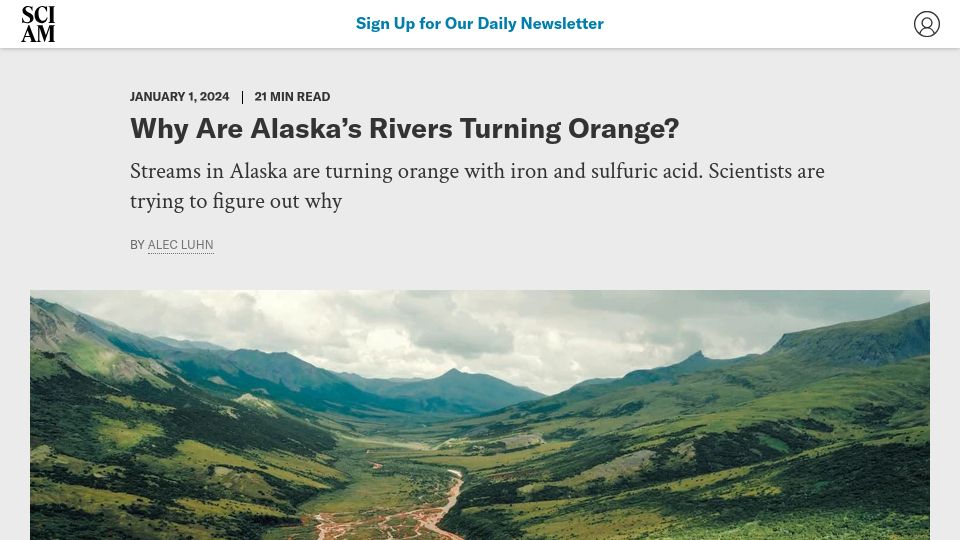 Screenshot of scientificamerican.com: Why are Alaska's rivers turning orange?