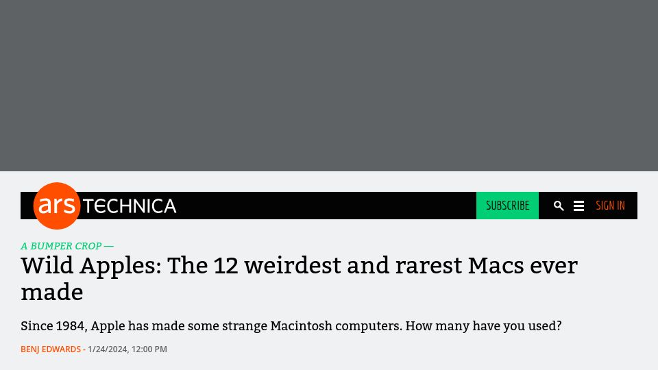 Screenshot of arstechnica.com: Some strange Macintosh computers