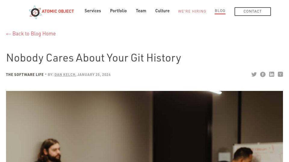 Screenshot of spin.atomicobject.com: Nobody Cares About Your Git History
