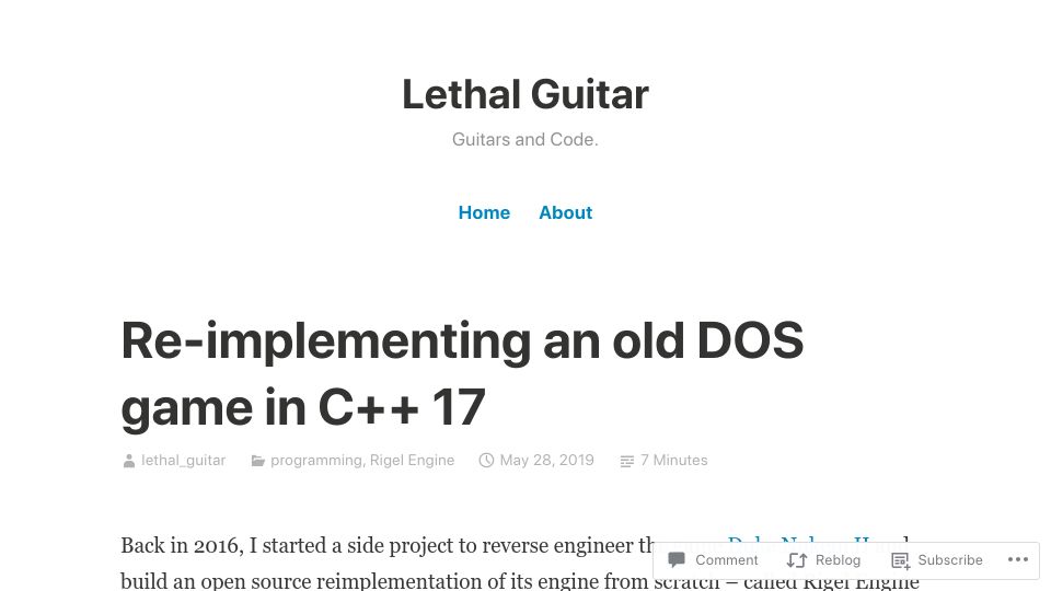 Screenshot of lethalguitar.wordpress.com: Re-implementing an old DOS game in C++ 17 (2019)