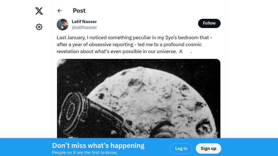 Screenshot of m.twitter.com: Something peculiar in my 2yo's bedroom led me to a revelation about our universe