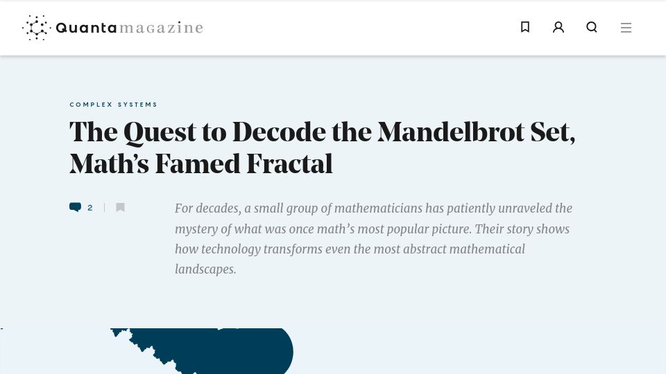 Screenshot of quantamagazine.org: The quest to decode the Mandelbrot set