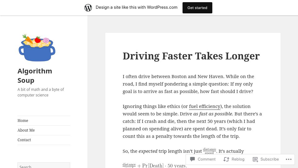 Screenshot of algorithmsoup.wordpress.com: Speeding Slows You Down (By a Lot)