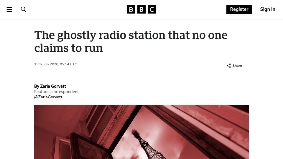 Screenshot of bbc.com: A ghostly radio station that no one claims to run (2020)