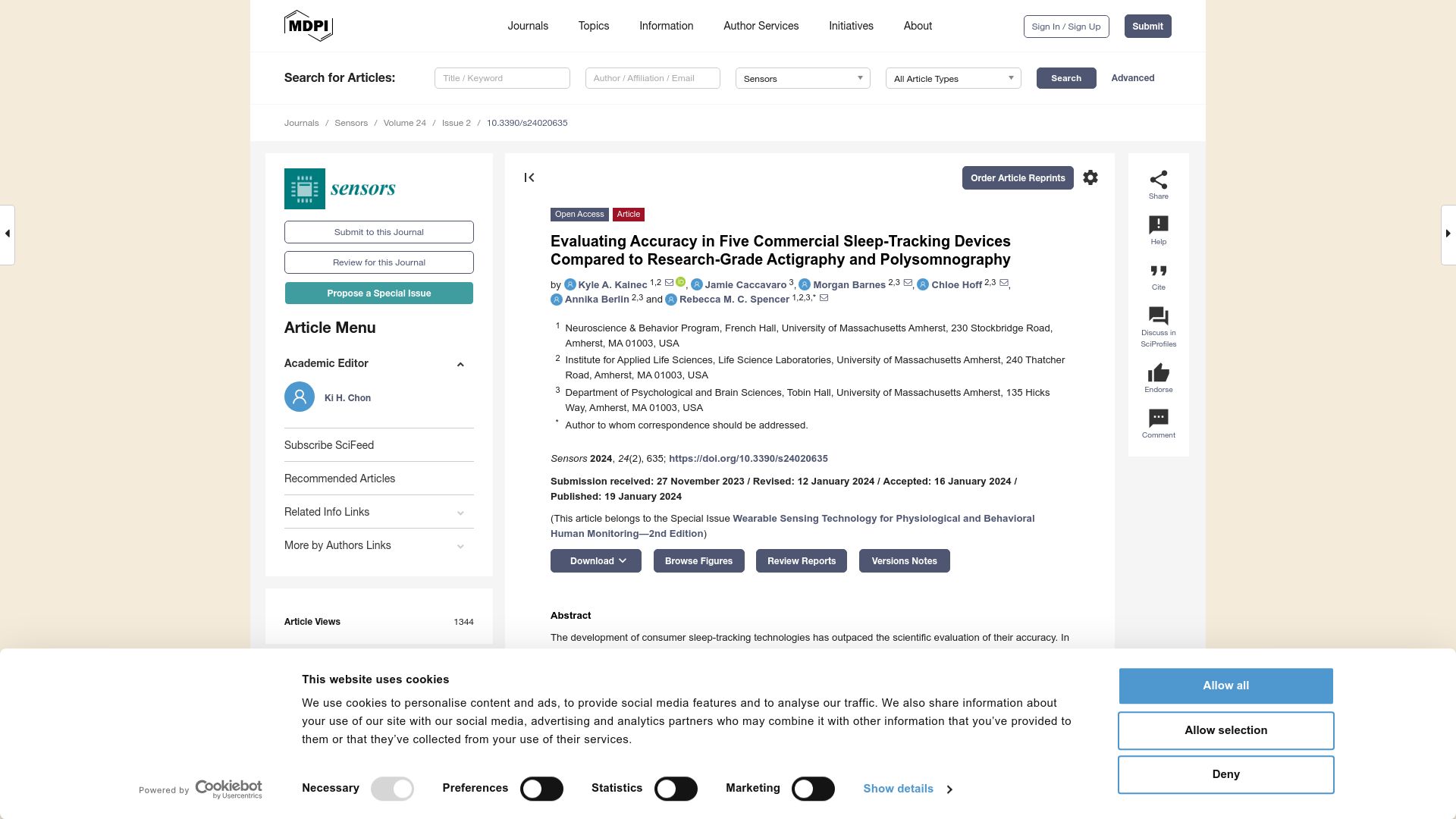 Screenshot of mdpi.com: Accuracy of Commercial Sleep-Trackers Compared to Research-Grade Tools