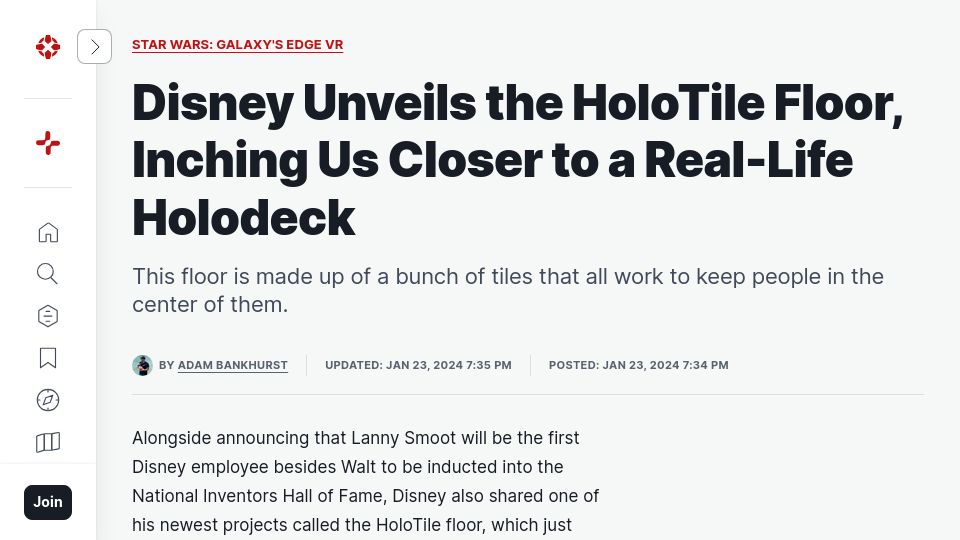 Screenshot of ign.com: Disney unveils the HoloTile floor