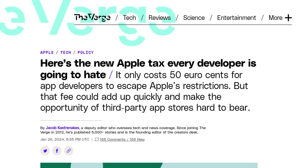Screenshot of theverge.com: Meta would owe Apple 70M per year just for having Facebook on iOS