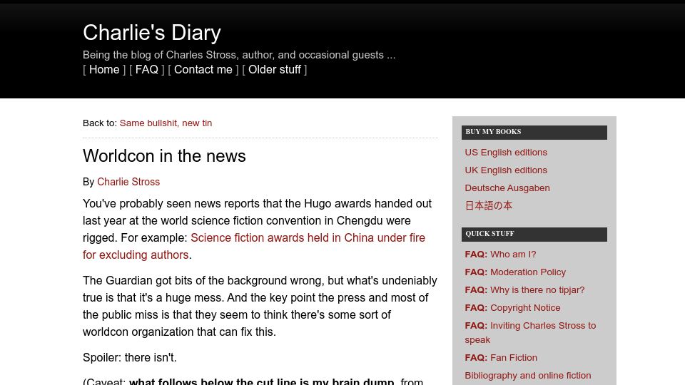 Screenshot of antipope.org: Understanding the world science fiction convention