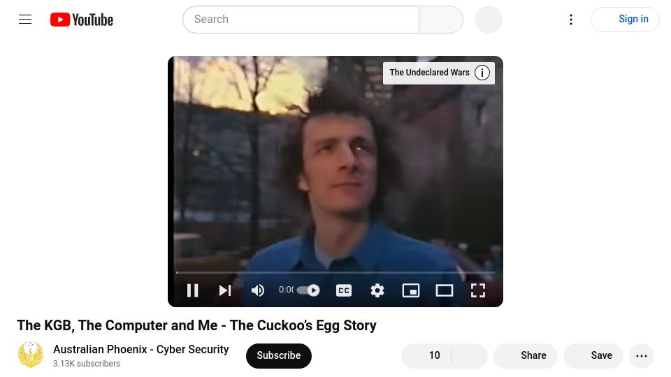 Screenshot of youtube.com: The KGB, the Computer and Me – The Cuckoo's Egg Story (1990) [video]