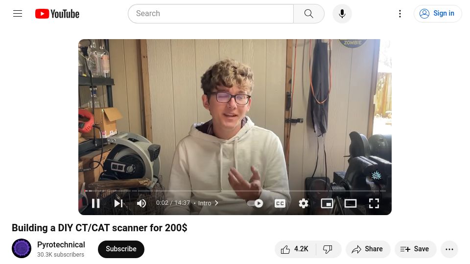 Screenshot of youtube.com: Building a DIY CT/CAT scanner for $200 [video]
