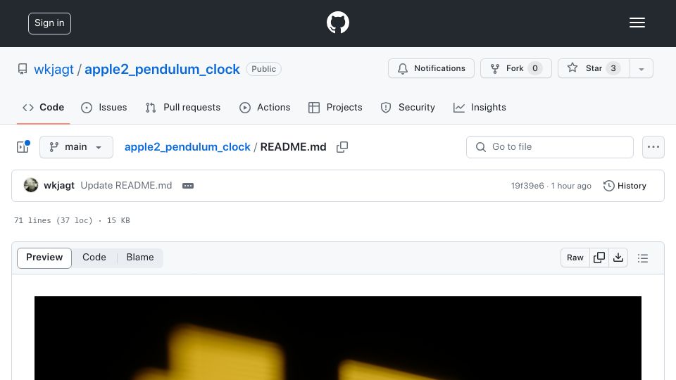 Screenshot of github.com: Show HN: Apple II clock using interrupts from physical pendulum clock