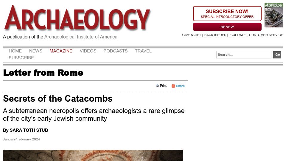 Screenshot of archaeology.org: The Catacombs
