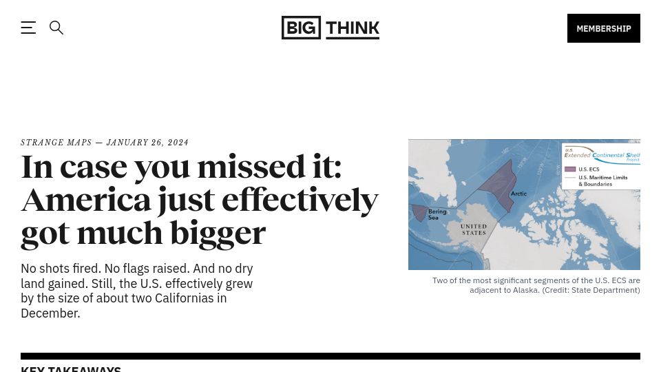 Screenshot of bigthink.com: In case you missed it: America got much bigger continental shelf