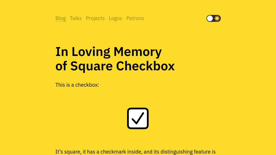 Screenshot of tonsky.me: In loving memory of square checkbox