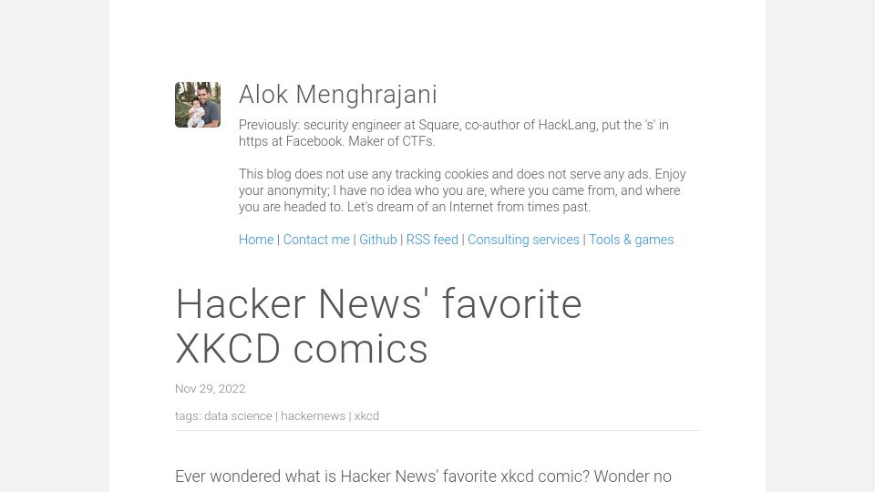 Screenshot of quaxio.com: Hacker News' favorite Xkcd comics (2022)