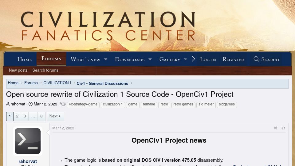Screenshot of forums.civfanatics.com: Open Source Rewrite of Civilization 1 Source Code – OpenCiv1 Project
