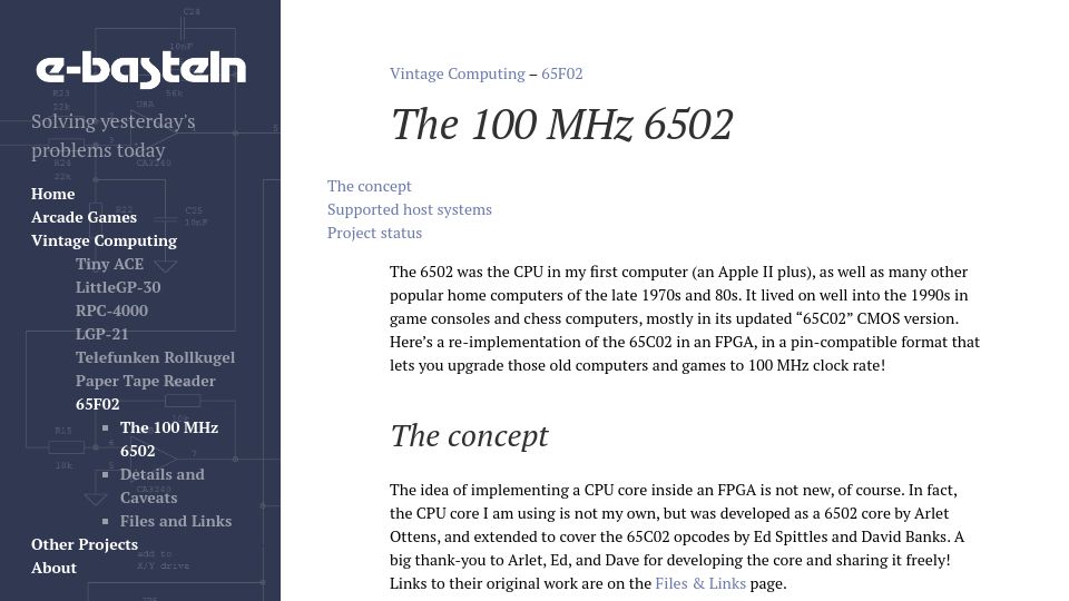 Screenshot of e-basteln.de: The 100MHz 6502 (2022)