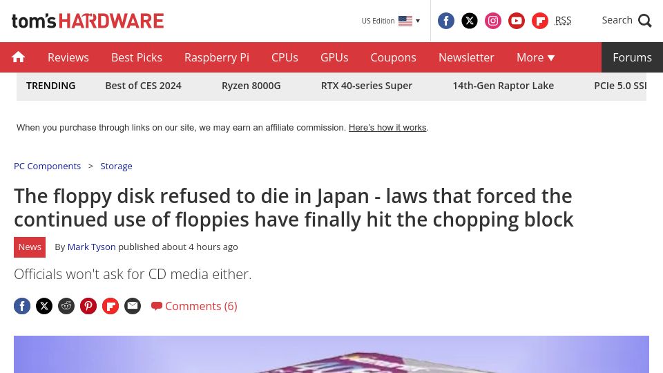 Screenshot of tomshardware.com: The floppy disk refused to die in Japan