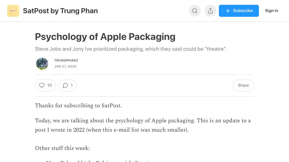 Screenshot of readtrung.com: The Psychology of Apple Packaging